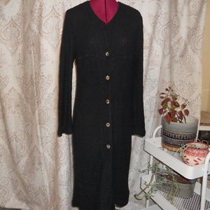 Vtg Monika Turtle Studio M Black Long Cardigan Duster 100% Cotton